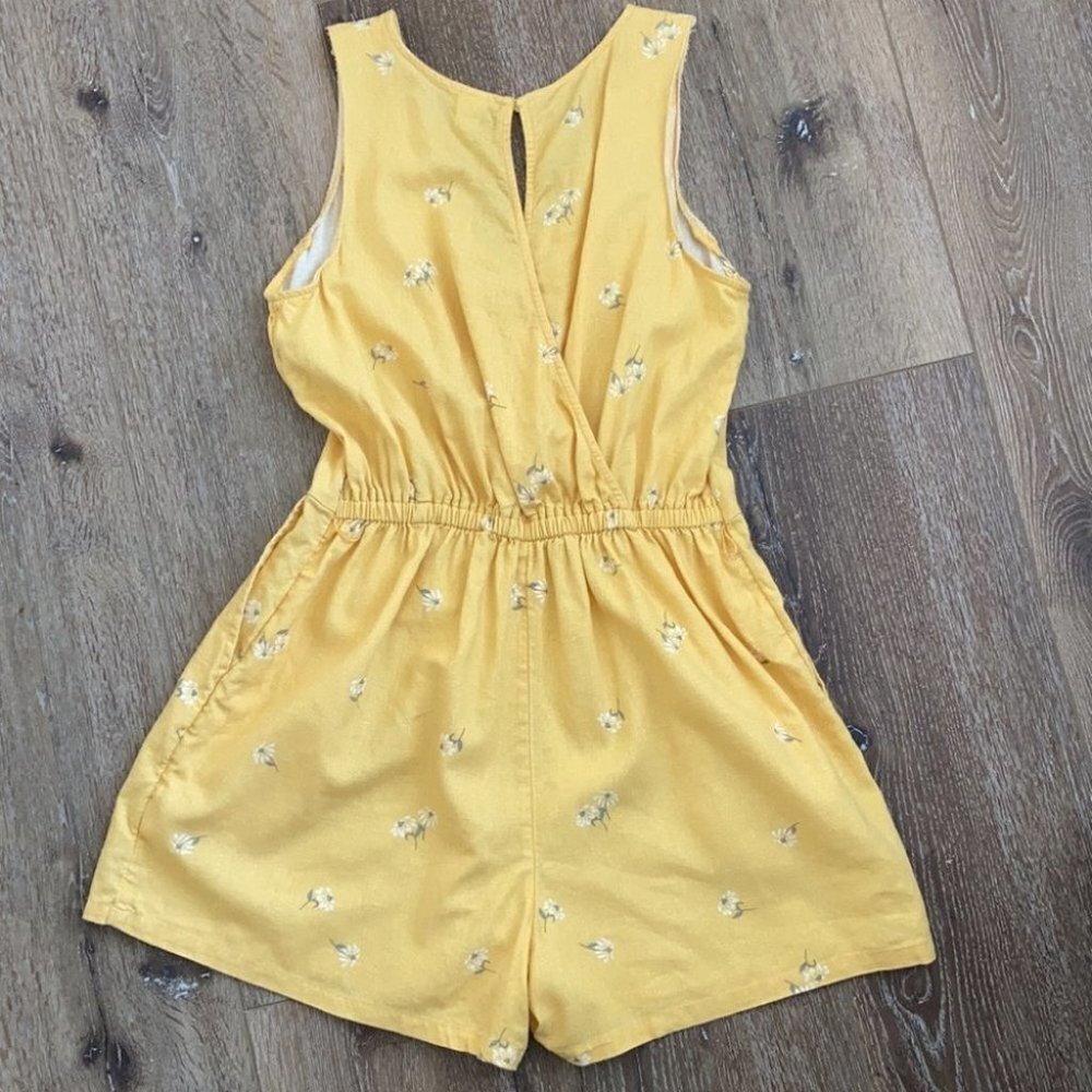 Old Navy Yellow Floral Linen Blend V-Neck Romper - Picture 6 of 6
